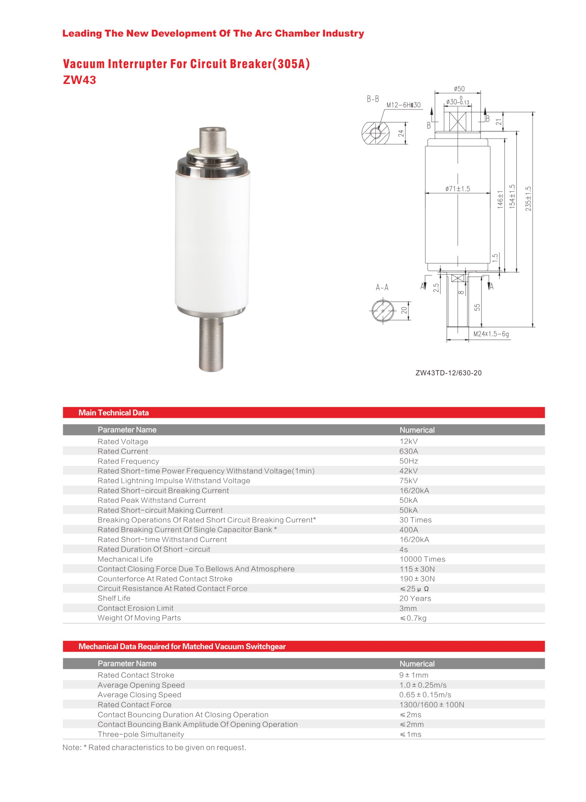 Vacuum Interrupter for Circuit Breaker 305A/305B