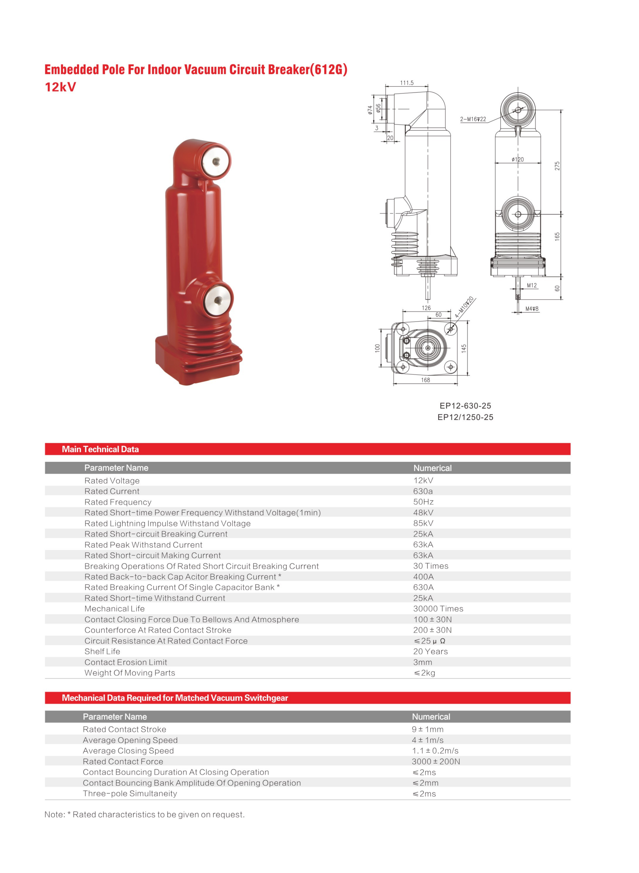 12kv /24kv/36kv Embedded Pole for Indoor Vacuum Circuit Breaker